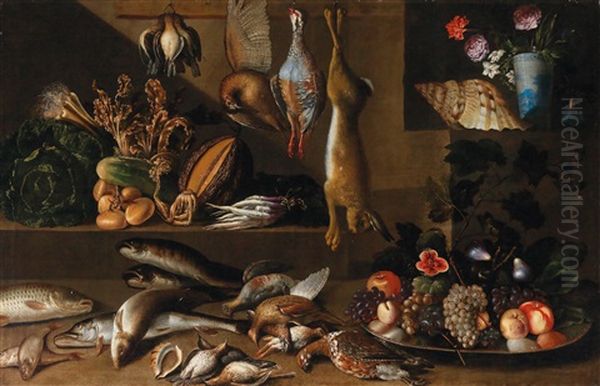 Still Life With Fish Oil Painting by Francisco (El Mozzo) Herrera the Younger