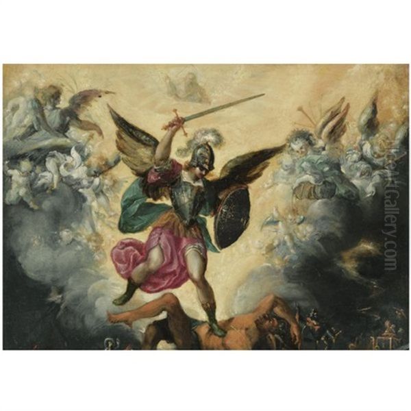 The Triumph Of Saint Michael Over The Devil Oil Painting by Francisco (El Mozzo) Herrera the Younger