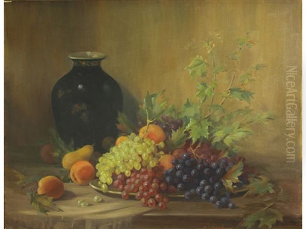 Still Life With Grapes And Peaches Oil Painting by Margaret Cox Herrick