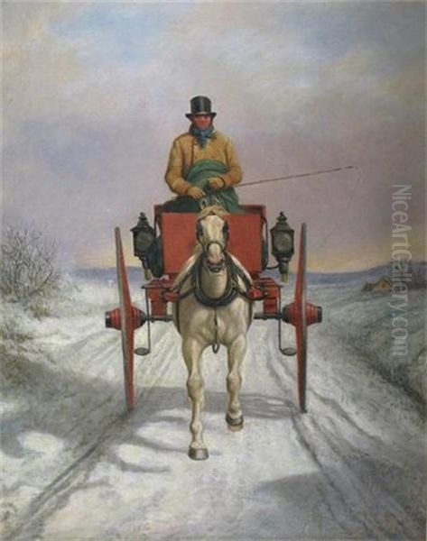 A Gentleman In A Gig On The Open Road In Winter Oil Painting by Benjamin Herring Jr.