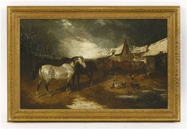 A Farmyard Scene Oil Painting by John Frederick Herring the Elder