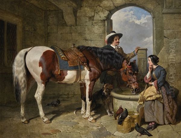 The Watering Place Oil Painting by John Frederick Herring the Elder