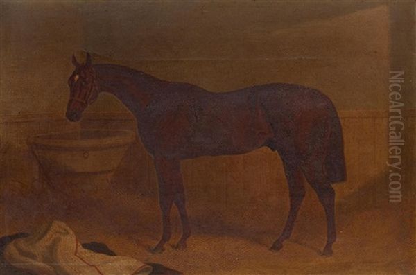 Portrait Of A Chesnut Horse With White Blaze In A Stable Oil Painting by John Frederick Herring the Elder