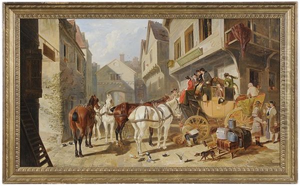 The York-london Coach At The George Inn, Stamford Oil Painting by John Frederick Herring the Elder