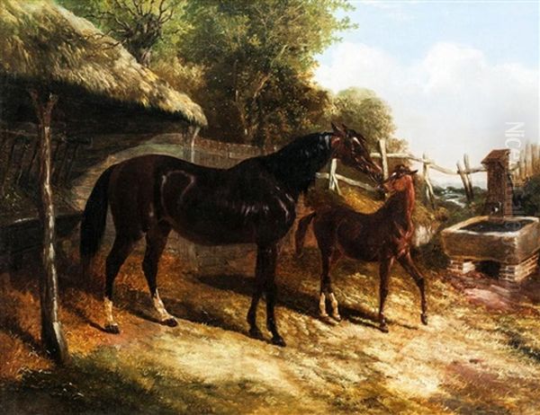 Levity, The Property Of J.c.cockerill Esq., With Her Foal Queen Elizabeth, The Property Of Lord Dorchester, 1843 Oil Painting by John Frederick Herring the Younger