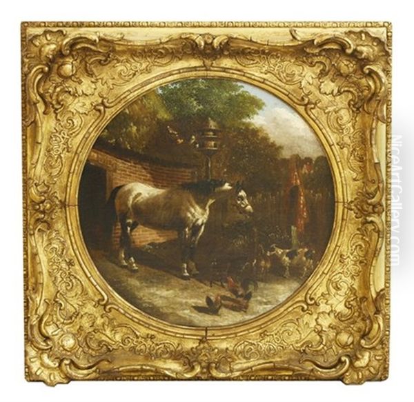 Horse, Chickens And Goats Oil Painting by John Frederick Herring the Younger