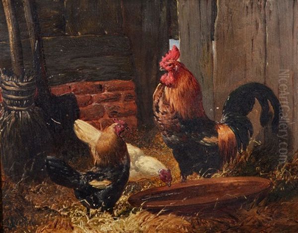 Chickens In A Barn Oil Painting by John Frederick Herring the Younger