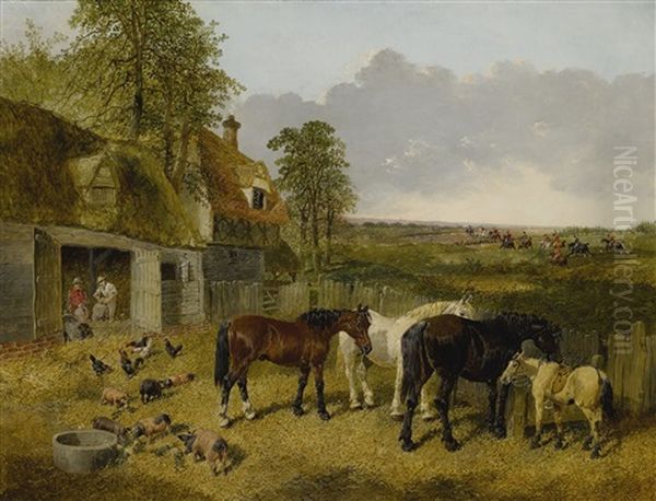 A Peaceful Farmstead Oil Painting by John Frederick Herring the Younger