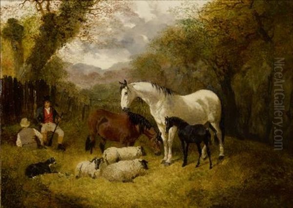 Horses And Sheep In A Stable Yard Oil Painting by John Frederick Herring the Younger