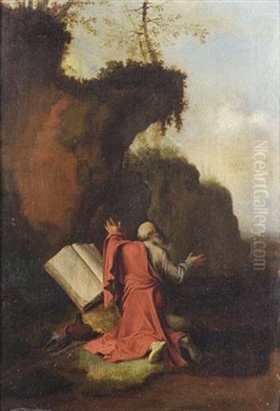 Saint Jerome In The Wilderness Oil Painting by Johann Andreas Herrlein