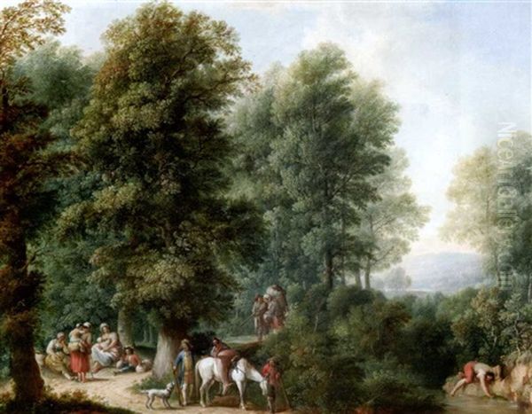 Waldlandschaft Mit Fahrendem Volk by Johann Andreas Herrlein