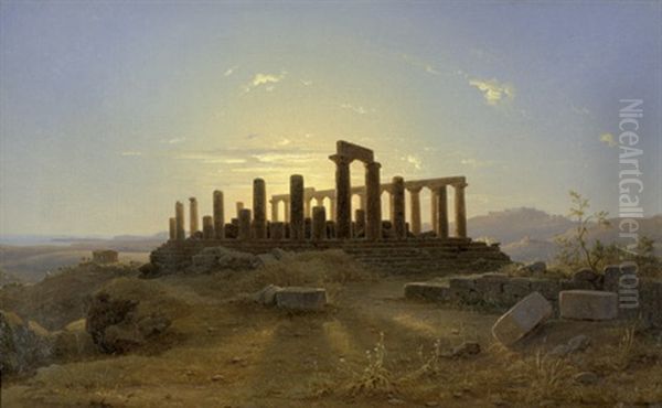 Das Tal Der Tempel In Agrigent Im Abendlichen Sonnenlicht Oil Painting by Alexander Herrmann