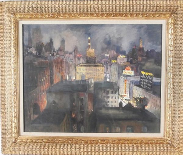 Capitol Theatre (looking South From 34th Floor From Park Central Hotel, 56th Street & 7th Ave, New York) Oil Painting by Frank S. Herrmann