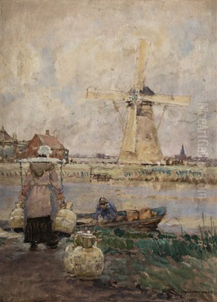 Landscape With Mill And Water Carriers Oil Painting by Hans Herrmann