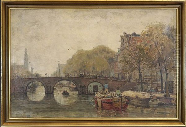 Gracht In Amsterdam Oil Painting by Hans Herrmann