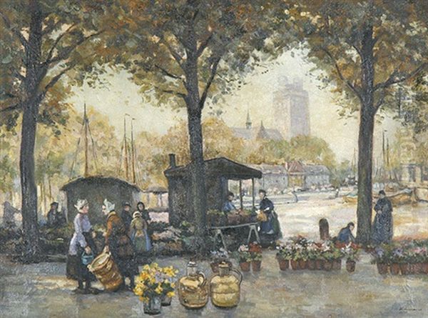 Hollandischer Blumenmarkt Oil Painting by Hans Herrmann