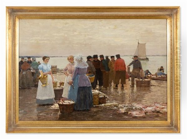 At The Fish Market Oil Painting by Hans Herrmann