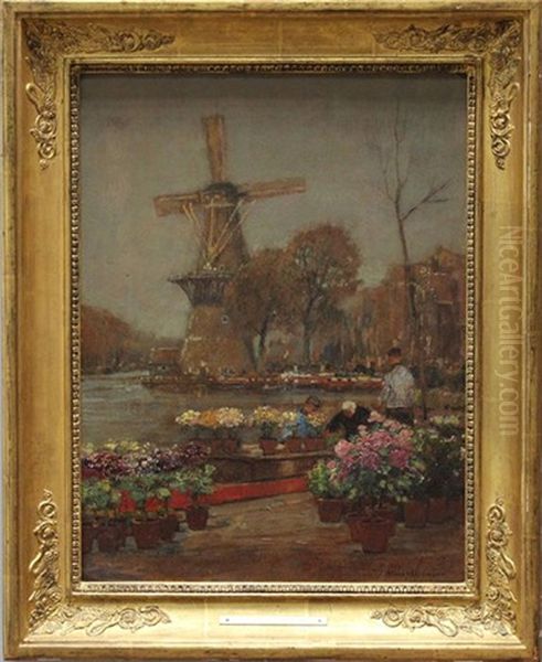 Blumenmarkt In Holland Oil Painting by Hans Herrmann