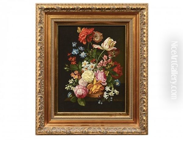 Exotic Flower Still Life Oil Painting by Hans Herrmann