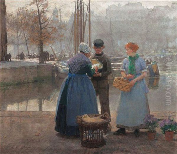 Autumn Morning In Rotterdam Oil Painting by Hans Herrmann