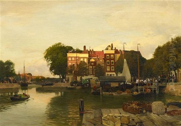 Kanal In Dordrecht Oil Painting by Hans Herrmann