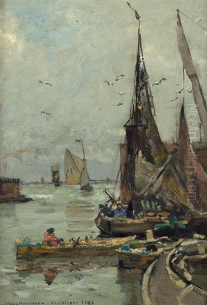 Fischerboote Im Hafen Von Vlissingen Oil Painting by Hans Herrmann