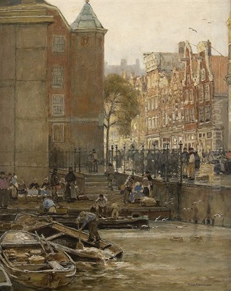 In Den Amsterdamer Grachten Oil Painting by Hans Herrmann