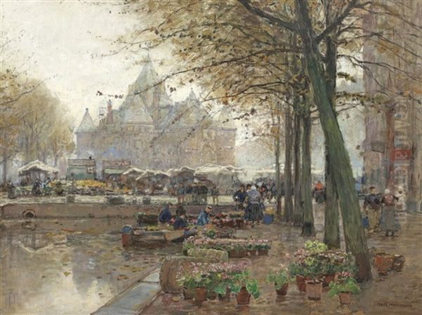 Markt In Amsterdam Mit Blick Auf De Waag Oil Painting by Hans Herrmann