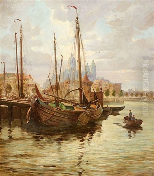 Hafenansicht Von Amsterdam Oil Painting by Hans Herrmann