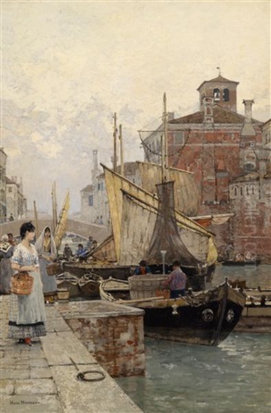 Fischmarkt In Chioggia, Venedig Oil Painting by Hans Herrmann