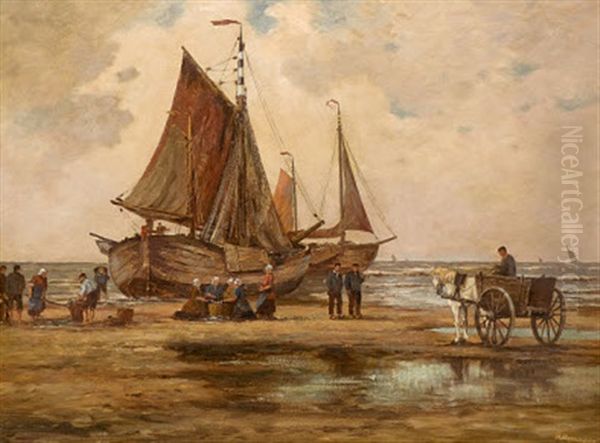 Fischerboote Im Watt Oil Painting by Hans Herrmann