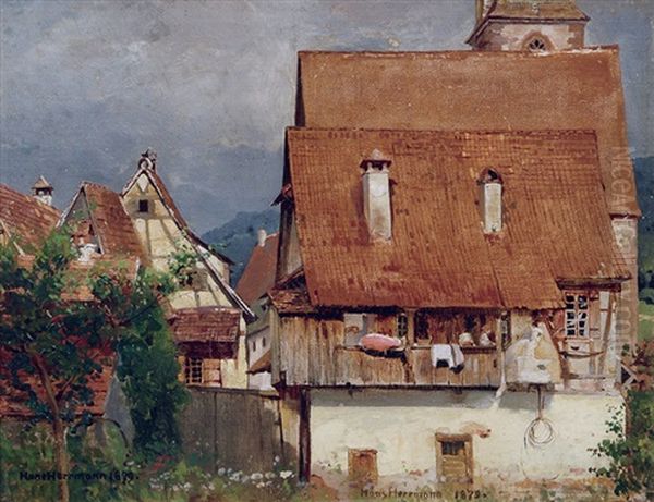 Timber-framed Houses Oil Painting by Hans Herrmann