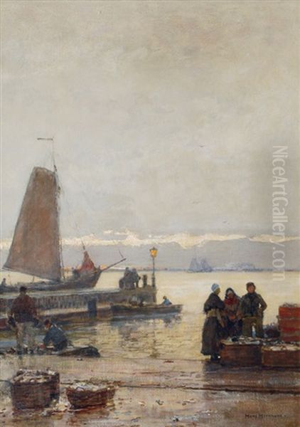 Pier In The Evening Oil Painting by Hans Herrmann