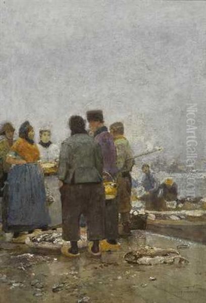 Fischmarkt Oil Painting by Hans Herrmann