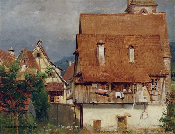 Timber Framed Houses Oil Painting by Hans Herrmann