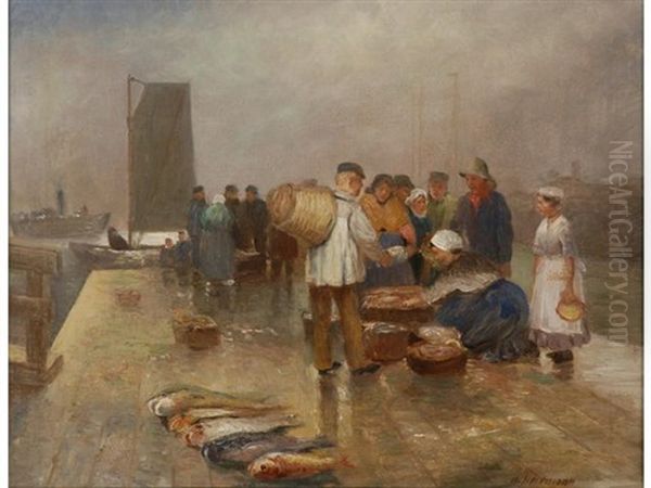 Le Marche Aux Poissons Oil Painting by Hans Herrmann