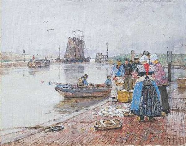 Marktszene Am Hafen Oil Painting by Hans Herrmann