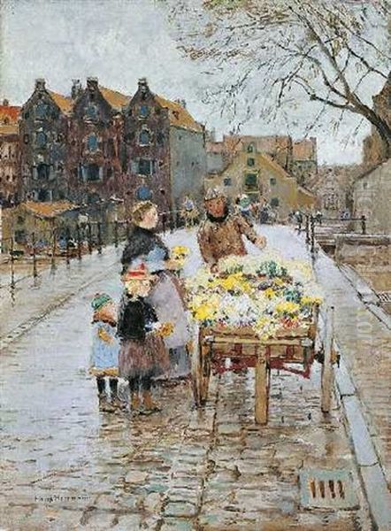 Blumenkarre In Amsterdam Oil Painting by Hans Herrmann