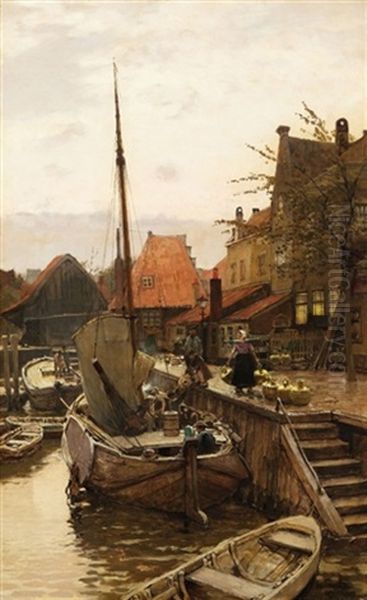 Hafenszene - Holland Oil Painting by Hans Herrmann