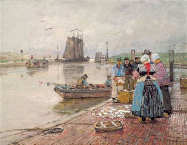 Marktszene Im Hafen Oil Painting by Hans Herrmann