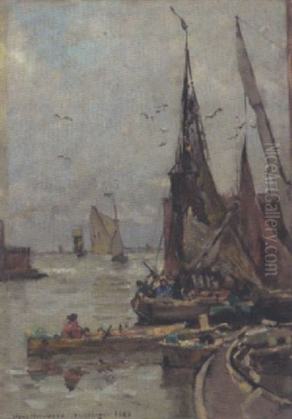 Fischerboote Im Hafen Oil Painting by Hans Herrmann