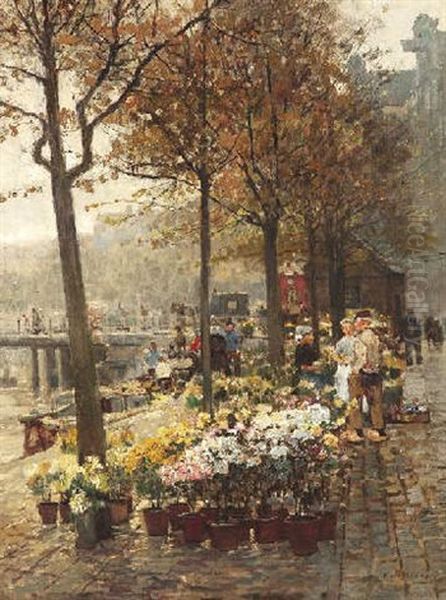 Blumenmarkt Im Amsterdam Oil Painting by Hans Herrmann