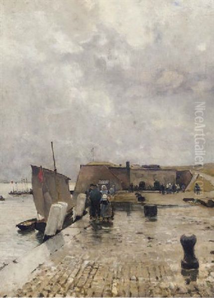 A Quay In Vlissingen Oil Painting by Hans Herrmann