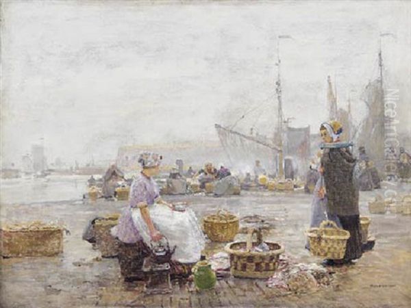 Fischmarkt In Vlissingen Oil Painting by Hans Herrmann