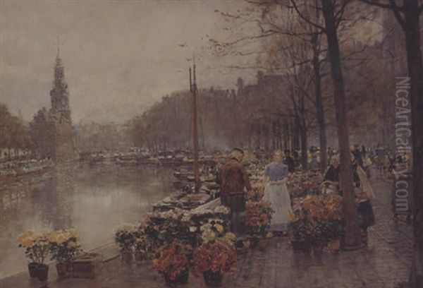 Der Bloemenmarkt Am Singel In Amsterdam An Einem Herbsttag Oil Painting by Hans Herrmann