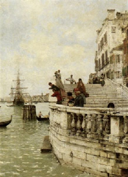 Fischer Mit Ihrer Frauen Auf Der Freitreppe Vor Dem Palazzo Ducale In Venedig Oil Painting by Hans Herrmann