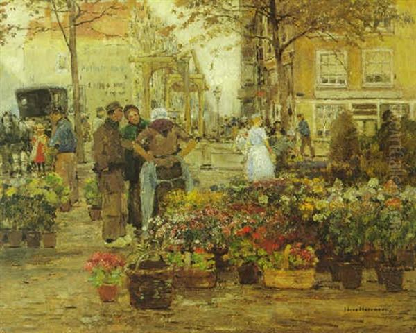 Blumenmarkt, Rotterdam Oil Painting by Hans Herrmann