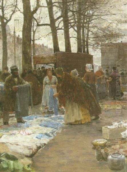 Troddmarkt In Amsterdam Oil Painting by Hans Herrmann