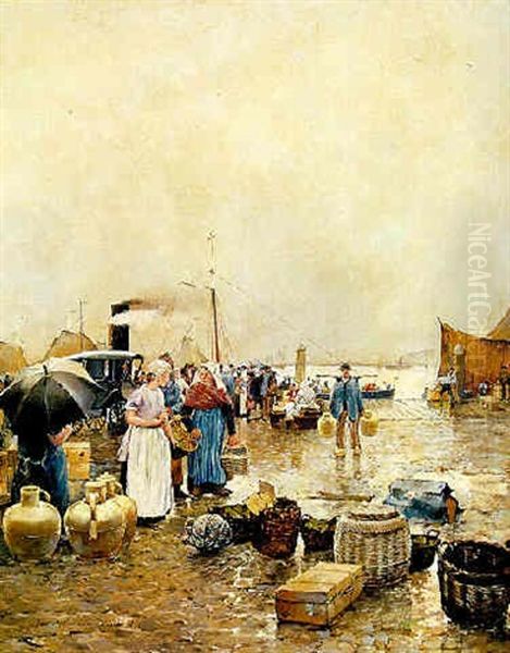 Markttreiben An Einem Hollaendischen Hafen Oil Painting by Hans Herrmann