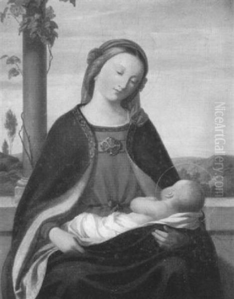 Madonna In Der Saulenloggia Oil Painting by Karl Herrmann